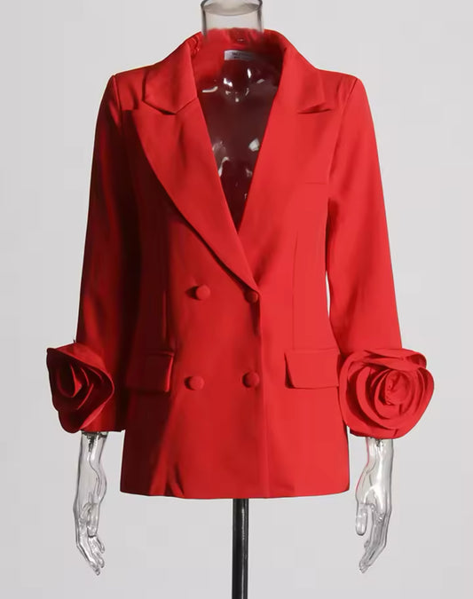 Double Breast Rose Accent Blazer