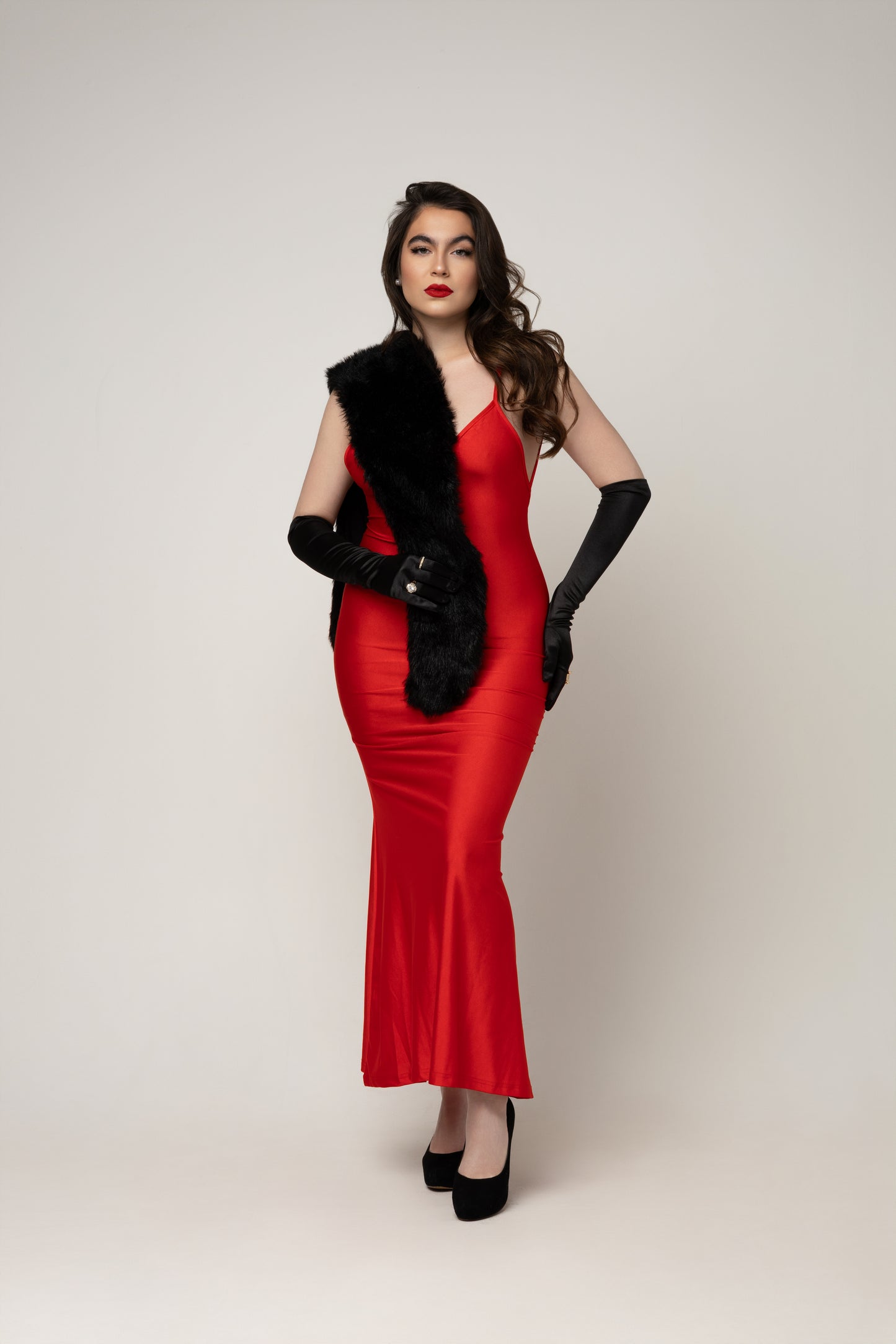 V-Neckline Satin Red Dress