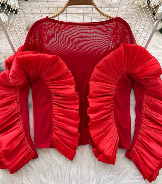 Ruffled Stretch Festive Tops