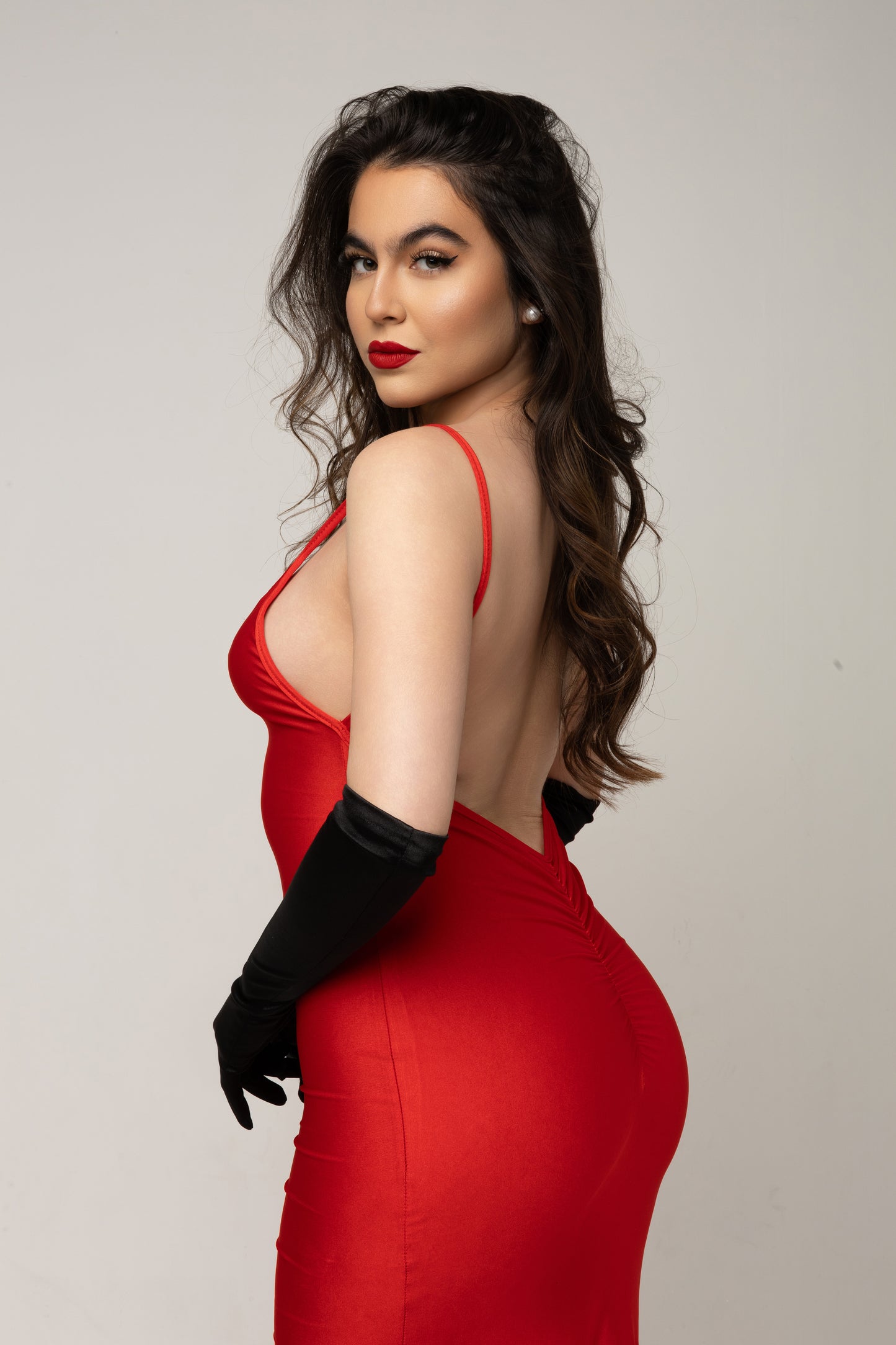 V-Neckline Satin Red Dress