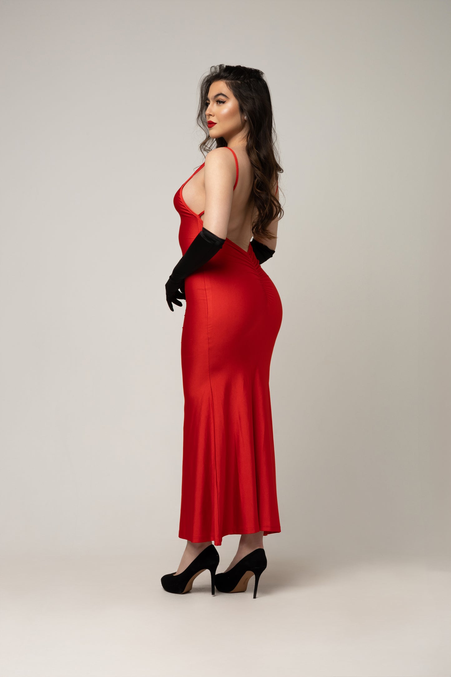 V-Neckline Satin Red Dress