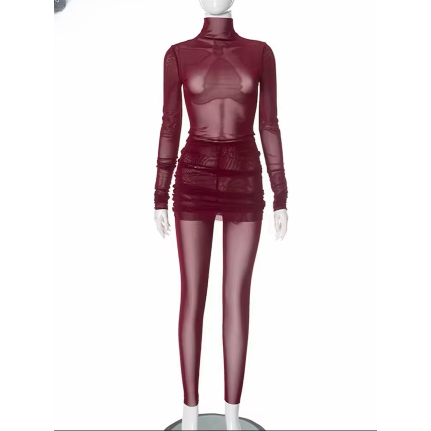 Wine Color Mesh Two Piece Set