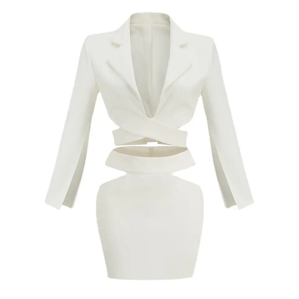 Chic White Cutout Two Piece Set