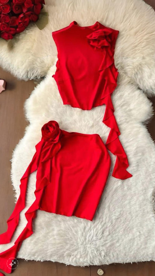 Red Valentines Day Two Piece Skirt Set