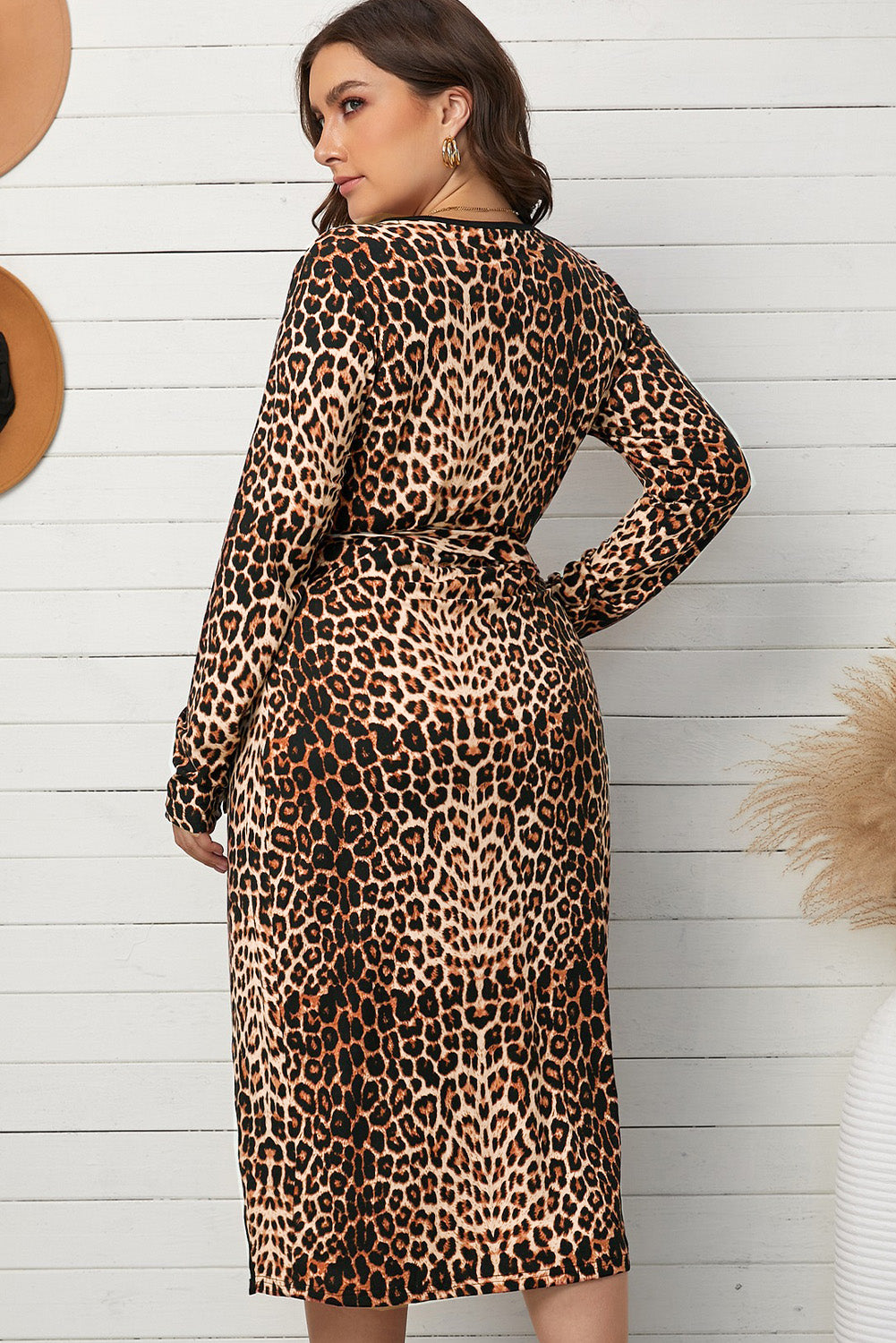 Plus Size Leopard Belted Surplice Wrap Dress